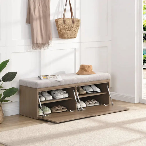 49 Shoe Storage Bench, Entryway Shoe Cabinet Storage Ottoman with Padded Seat Cushion and Double Doors for Entryway, Hallway
