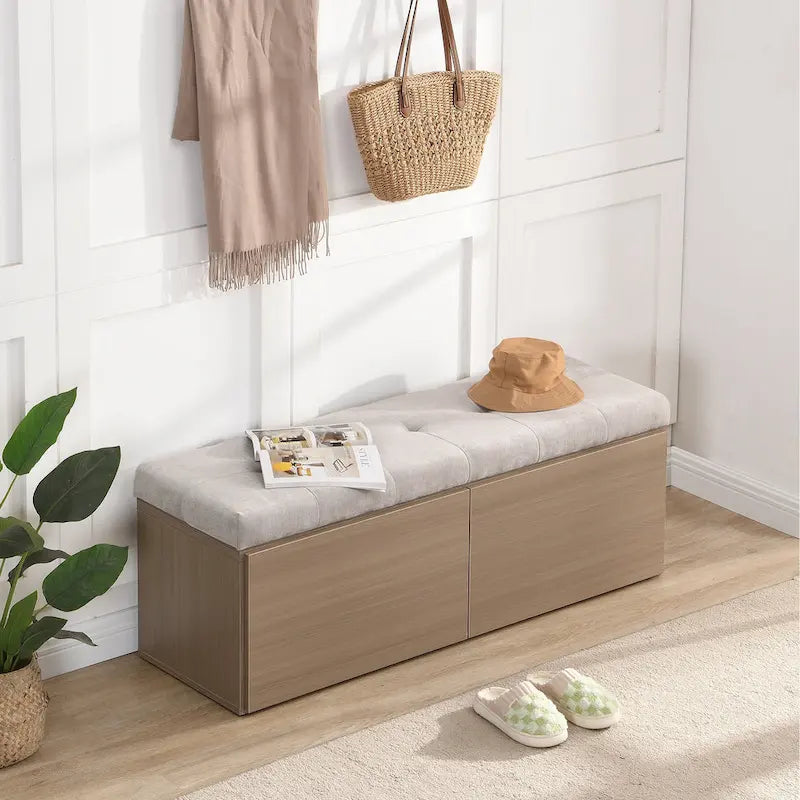 Banc à chaussures 49, Meuble de rangement pour chaussures d'entrée avec coussin rembourré et double portes pour entrée, couloir