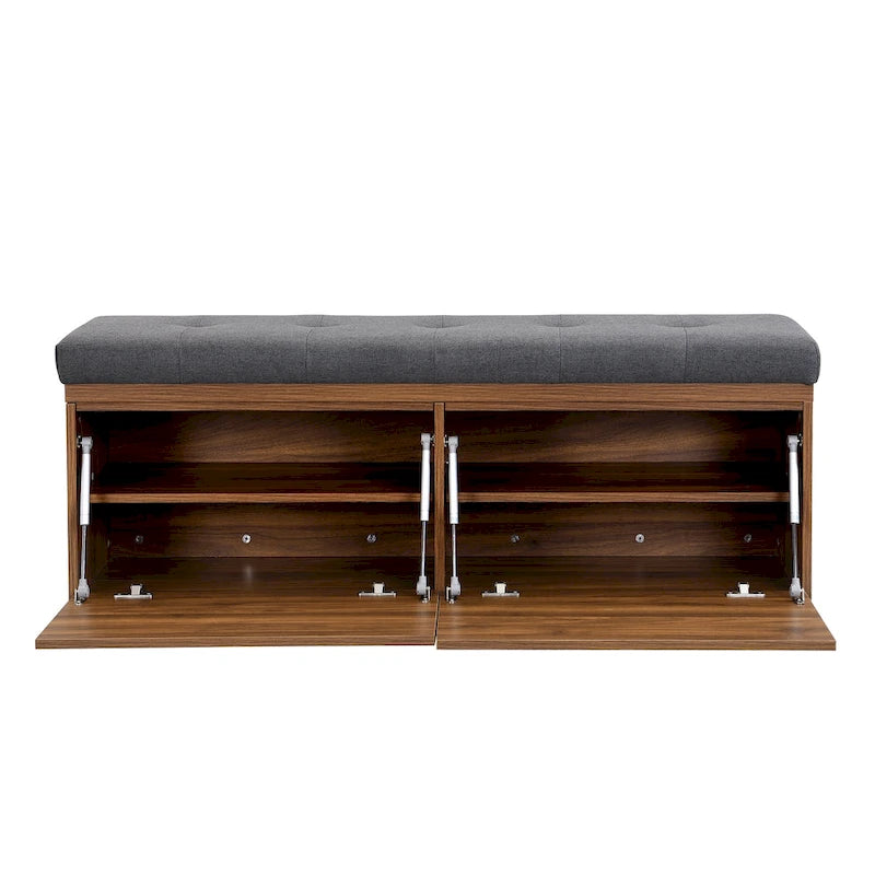 Banc à chaussures 49, Meuble de rangement pour chaussures d'entrée avec coussin rembourré et double portes pour entrée, couloir