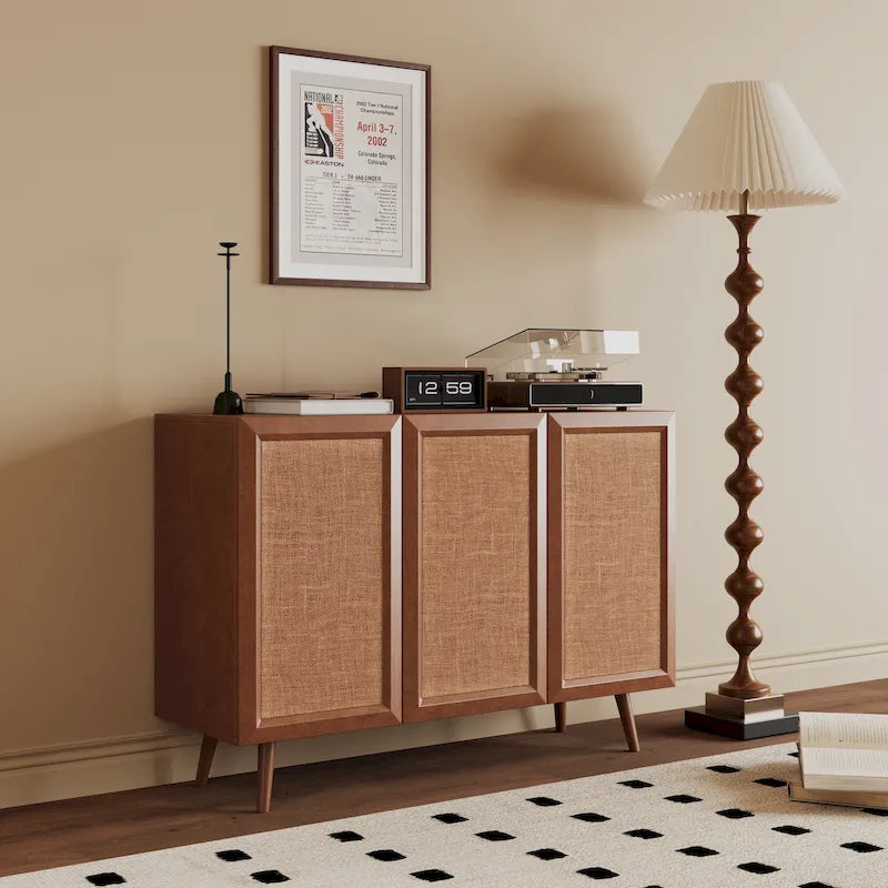 Meuble TV console de rangement d'entrée de style ferme, buffet d'appoint avec portes et étagères