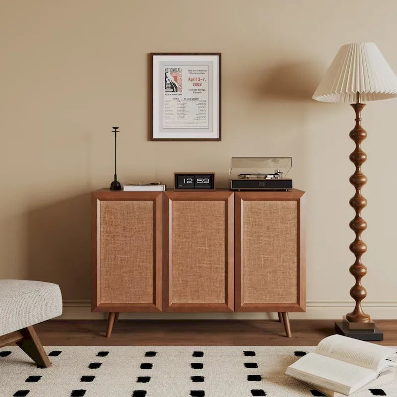 Meuble TV console de rangement d'entrée de style ferme, buffet d'appoint avec portes et étagères