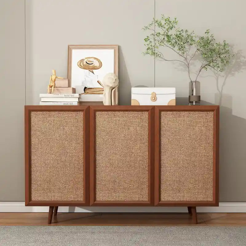 Meuble TV console de rangement d'entrée de style ferme, buffet d'appoint avec portes et étagères