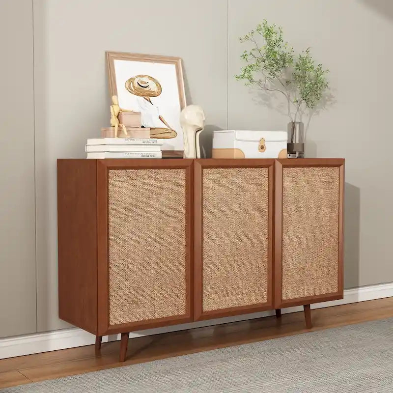 Meuble TV console de rangement d'entrée de style ferme, buffet d'appoint avec portes et étagères