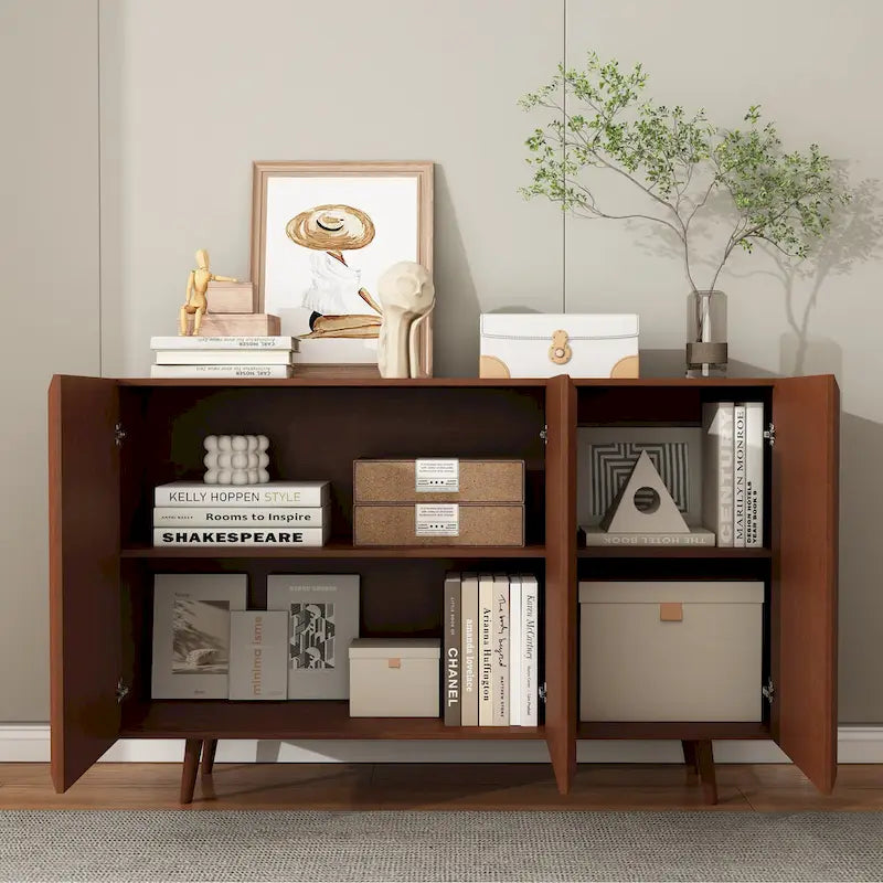 Meuble TV console de rangement d'entrée de style ferme, buffet d'appoint avec portes et étagères