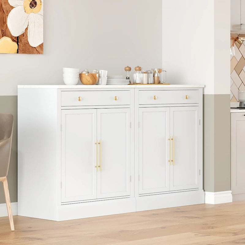 Garde-manger de cuisine moderne sur pied, buffet de rangement pour nourriture, meuble bar à café avec tiroir, 2 étagères réglables et 2 étagères de porte