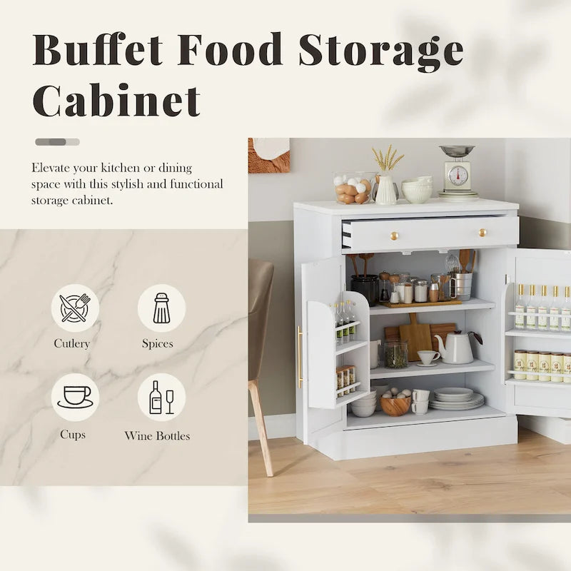 Garde-manger de cuisine moderne sur pied, buffet de rangement pour nourriture, meuble bar à café avec tiroir, 2 étagères réglables et 2 étagères de porte