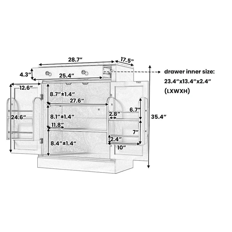 Garde-manger de cuisine moderne sur pied, buffet de rangement pour nourriture, meuble bar à café avec tiroir, 2 étagères réglables et 2 étagères de porte