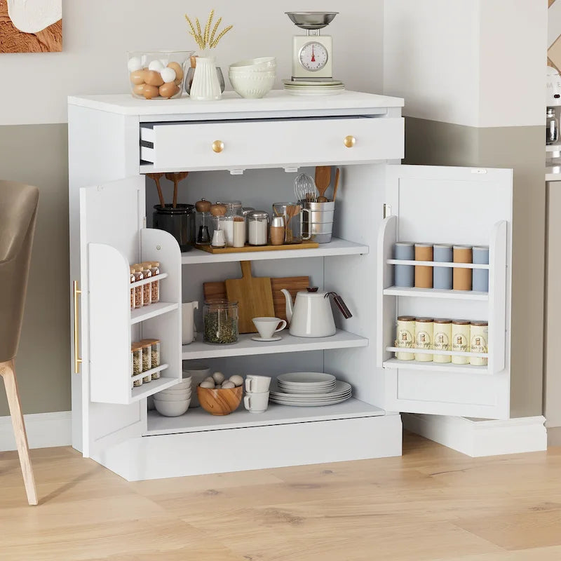 Garde-manger de cuisine moderne sur pied, buffet de rangement pour nourriture, meuble bar à café avec tiroir, 2 étagères réglables et 2 étagères de porte