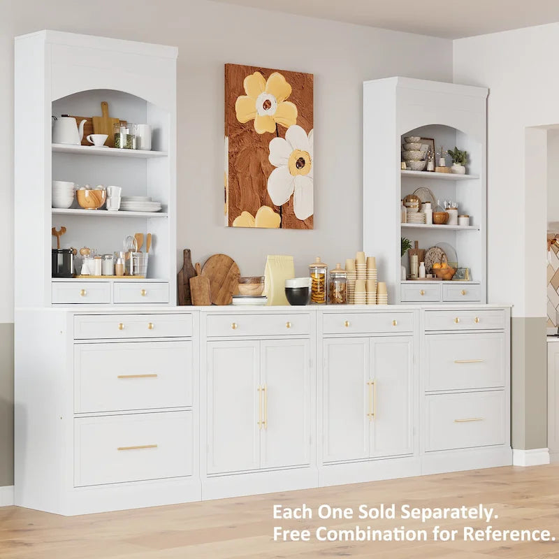 Garde-manger de cuisine moderne sur pied, buffet de rangement pour nourriture, meuble bar à café avec tiroir, 2 étagères réglables et 2 étagères de porte