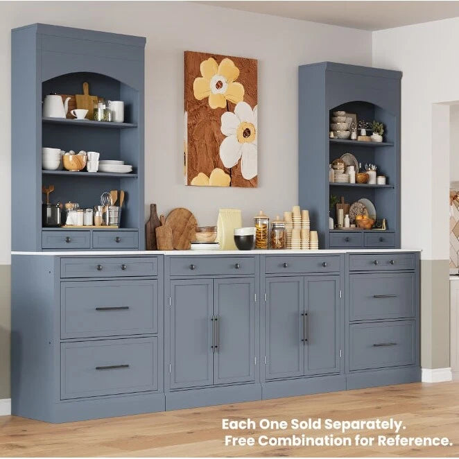 Garde-manger de cuisine moderne sur pied, buffet de rangement pour nourriture, meuble bar à café avec tiroir, 2 étagères réglables et 2 étagères de porte