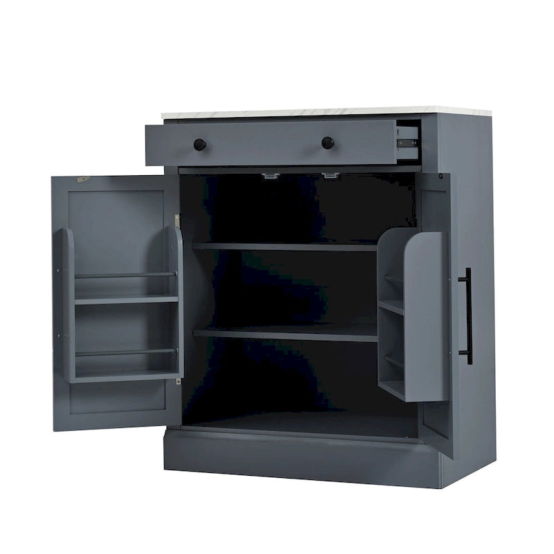Garde-manger de cuisine moderne sur pied, buffet de rangement pour nourriture, meuble bar à café avec tiroir, 2 étagères réglables et 2 étagères de porte
