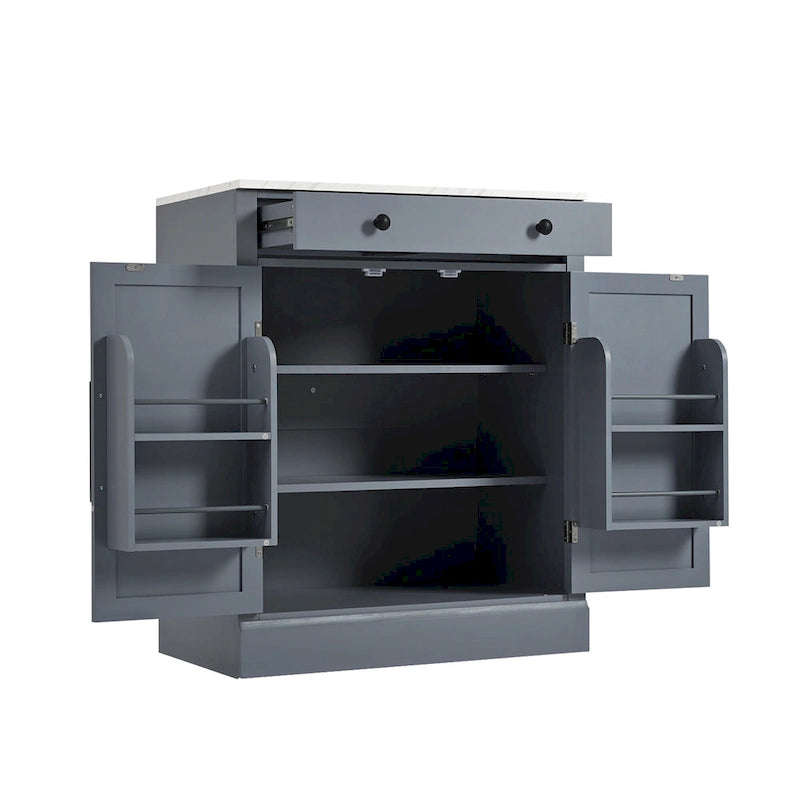 Garde-manger de cuisine moderne sur pied, buffet de rangement pour nourriture, meuble bar à café avec tiroir, 2 étagères réglables et 2 étagères de porte