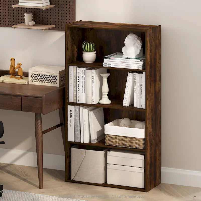 Bibliothèque ouverte simple à 4 niveaux avec cadre robuste pour la maison et le bureau