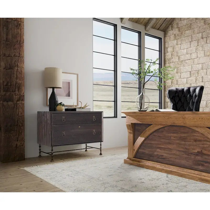 Caisson de bureau latéral à 2 tiroirs en bois massif, 38 pouces de largeur, pour le rangement de documents à domicile
