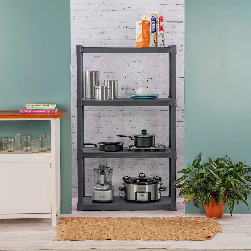 Étagère de rangement en plastique à 4 tablettes, gris, lot de 3