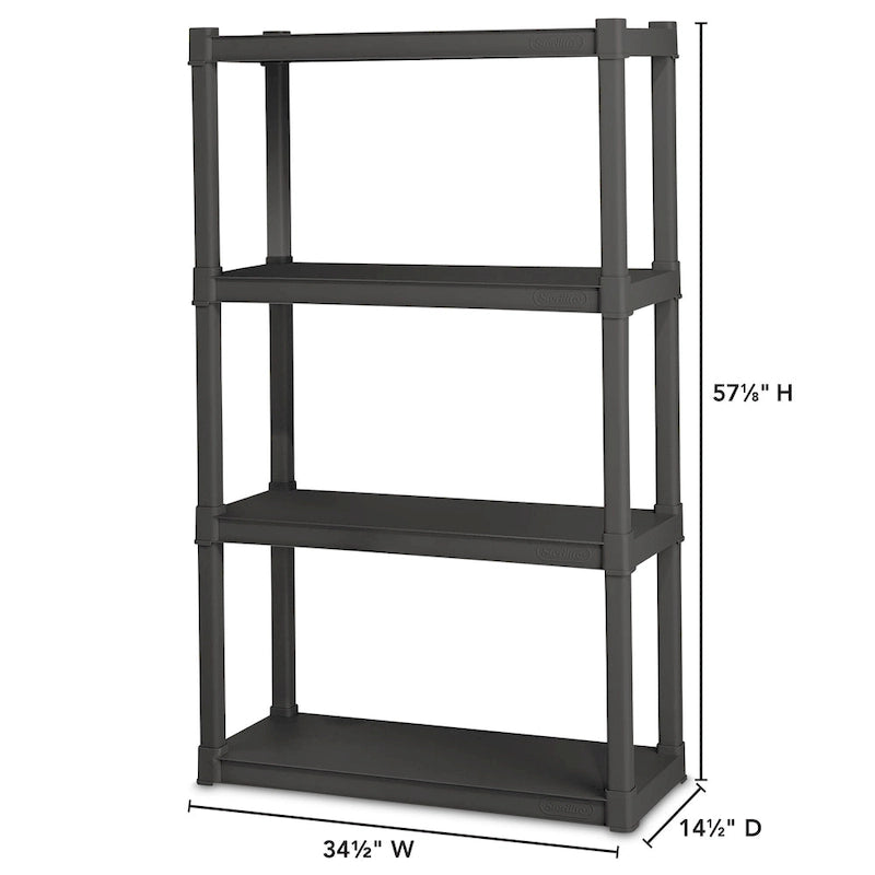 Étagère de rangement en plastique à 4 tablettes, gris, lot de 3