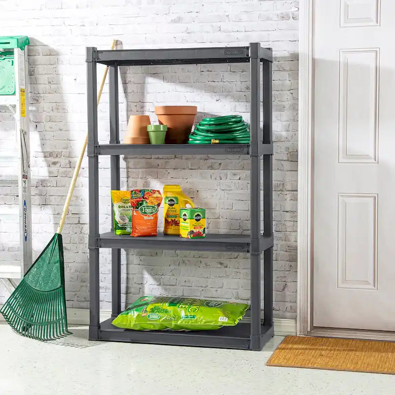 Étagère de rangement en plastique à 4 tablettes, gris, lot de 3