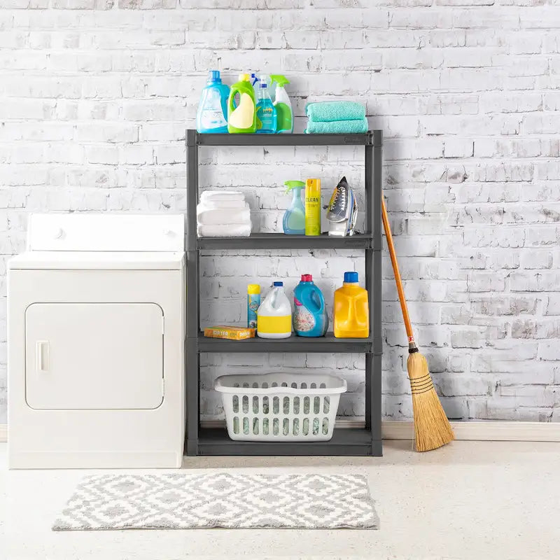 Étagère de rangement en plastique à 4 tablettes, gris, lot de 3