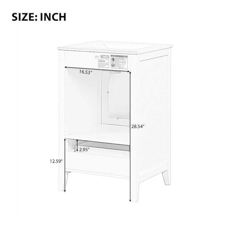 Meuble-lavabo de salle de bain 20 pouces avec évier, meuble-lavabo moderne, armoire de salle de bain compacte avec porte en verre, tiroir