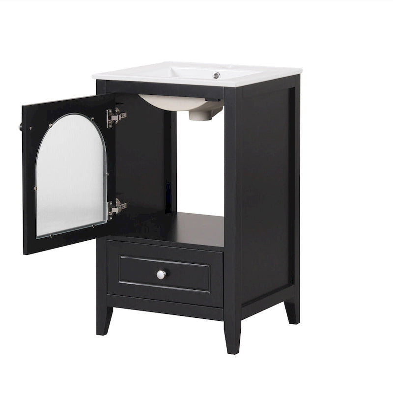 Meuble-lavabo de salle de bain 20 pouces avec évier, meuble-lavabo moderne, armoire de salle de bain compacte avec porte en verre, tiroir