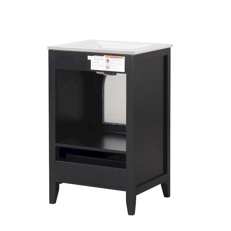 Meuble-lavabo de salle de bain 20 pouces avec évier, meuble-lavabo moderne, armoire de salle de bain compacte avec porte en verre, tiroir