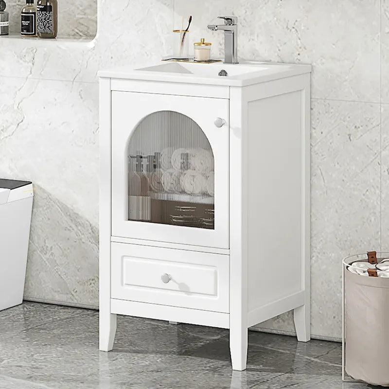Meuble-lavabo de salle de bain 20 pouces avec évier, meuble-lavabo moderne, armoire de salle de bain compacte avec porte en verre, tiroir