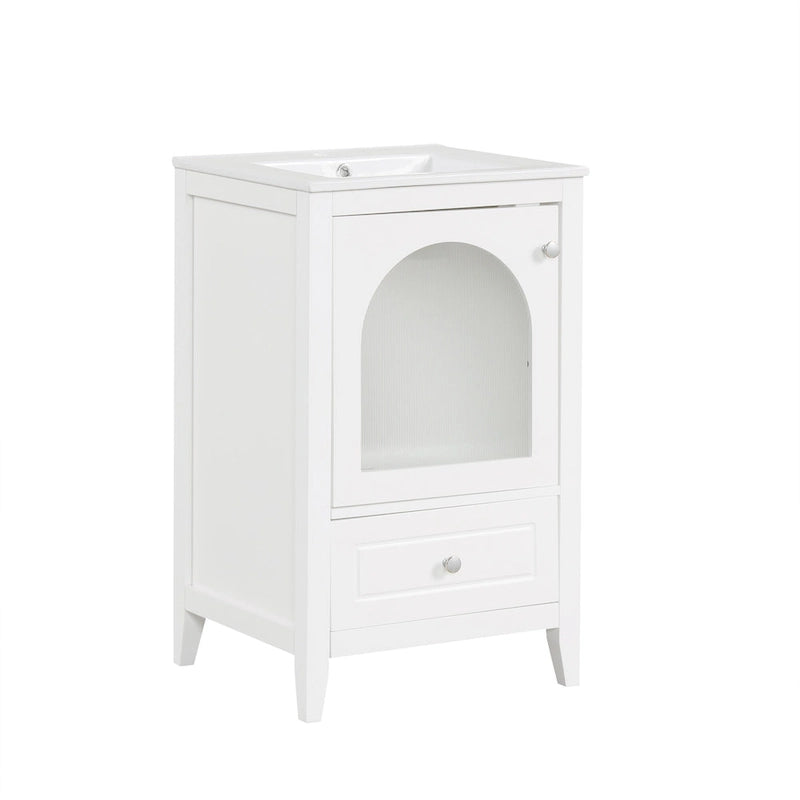 Meuble-lavabo de salle de bain 20 pouces avec évier, meuble-lavabo moderne, armoire de salle de bain compacte avec porte en verre, tiroir