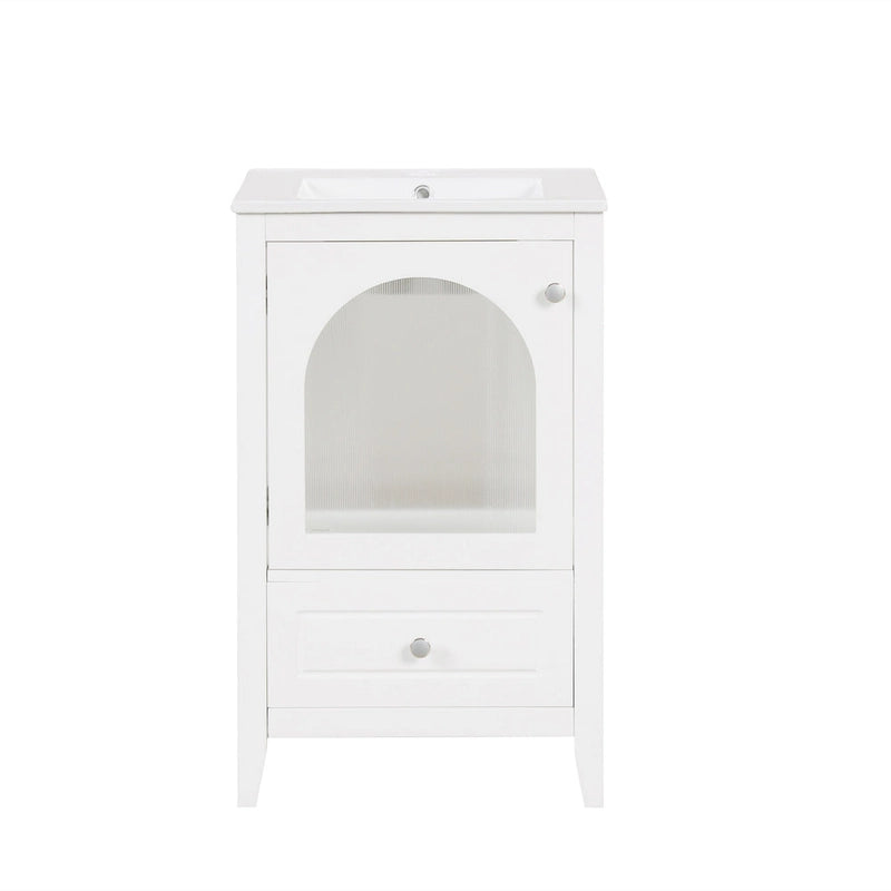 Meuble-lavabo de salle de bain 20 pouces avec évier, meuble-lavabo moderne, armoire de salle de bain compacte avec porte en verre, tiroir
