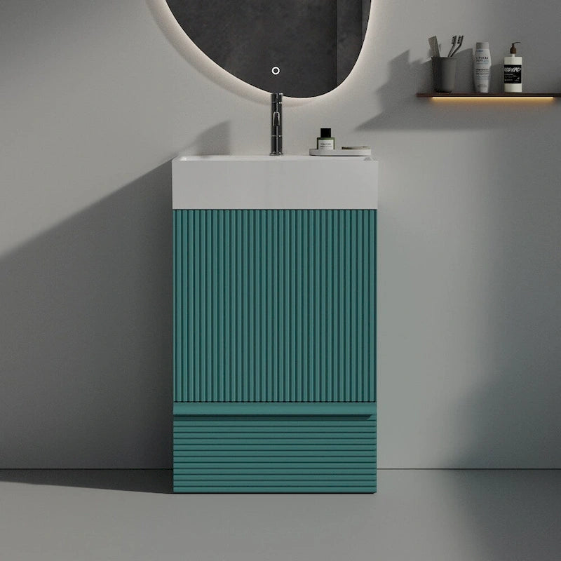 Meuble-lavabo simple, meuble-lavabo autoportant moderne à motif de grille avec poignée cachée, meuble de salle de bain en bois