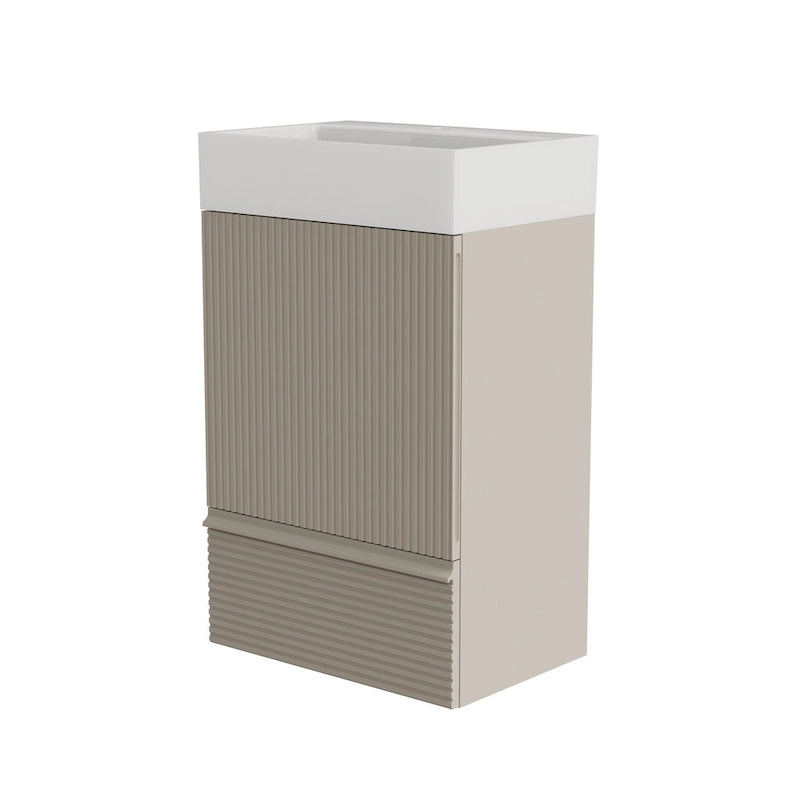 Meuble-lavabo simple, meuble-lavabo autoportant moderne à motif de grille avec poignée cachée, meuble de salle de bain en bois