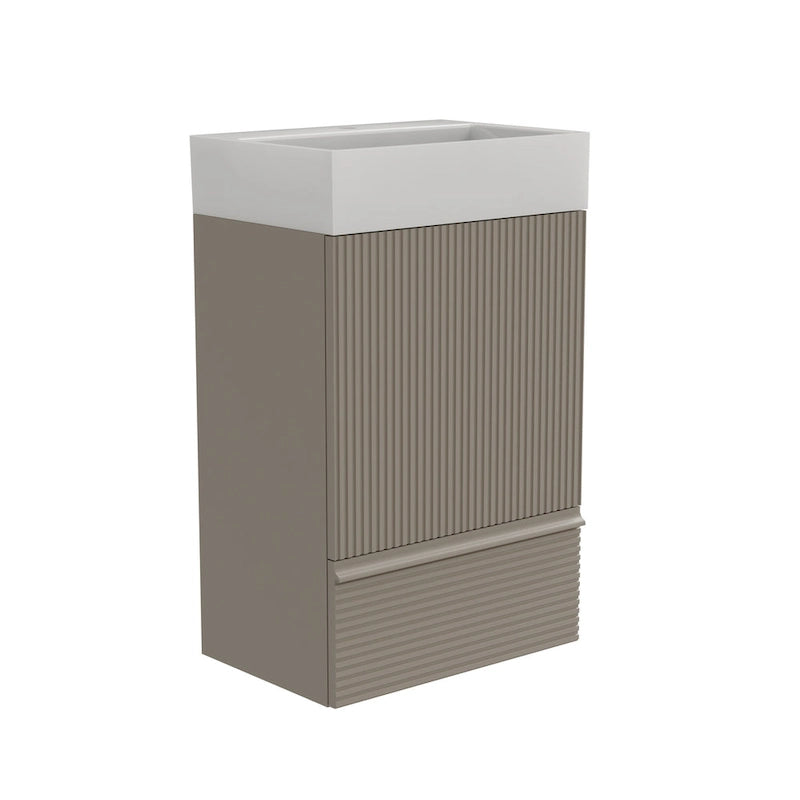 Meuble-lavabo simple, meuble-lavabo autoportant moderne à motif de grille avec poignée cachée, meuble de salle de bain en bois
