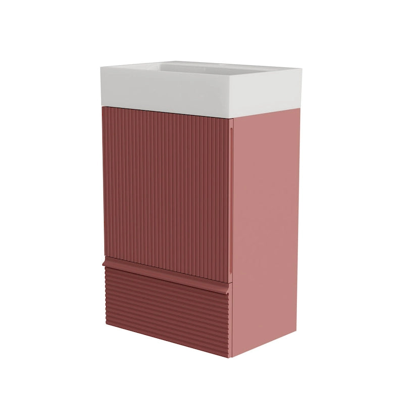 Meuble-lavabo simple, meuble-lavabo autoportant moderne à motif de grille avec poignée cachée, meuble de salle de bain en bois