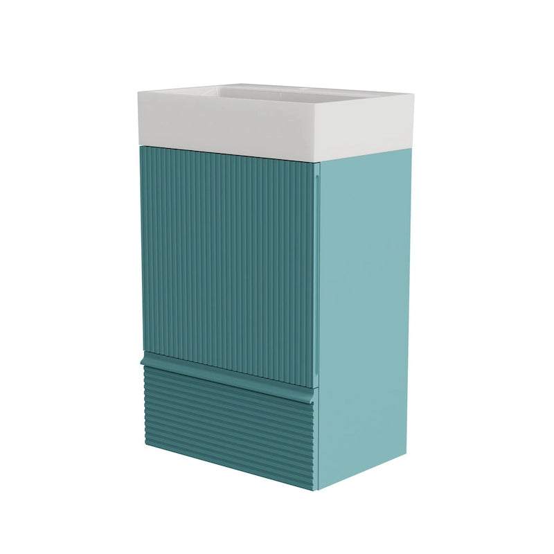 Meuble-lavabo simple, meuble-lavabo autoportant moderne à motif de grille avec poignée cachée, meuble de salle de bain en bois