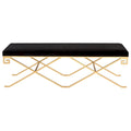 Banc décoratif glamour de 59 pouces en velours noir et feuille d'or avec assise rembourrée luxueuse pour salon
