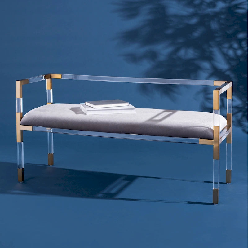 Banc d'appoint en acrylique gris avec siège rembourré pour salon ou chambre à coucher