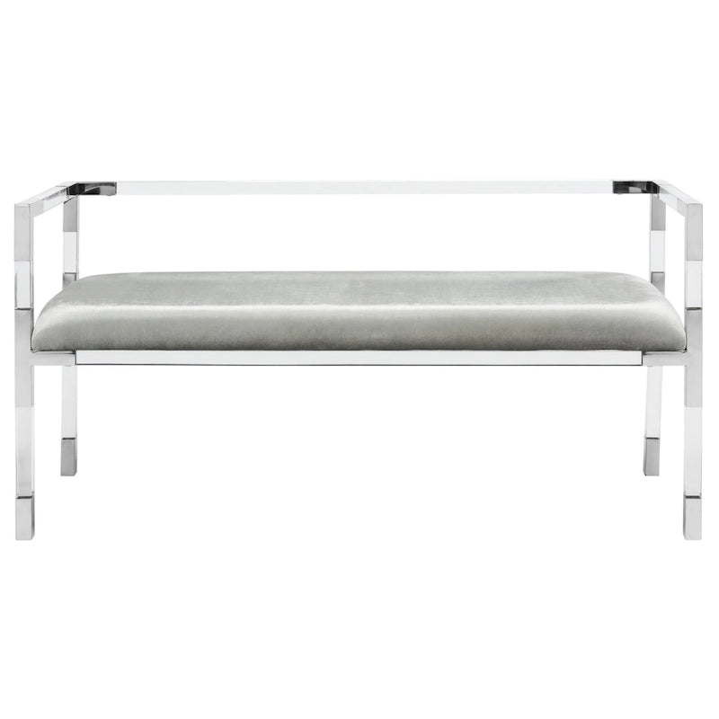 Banc d'appoint en acrylique gris avec siège rembourré pour salon ou chambre à coucher