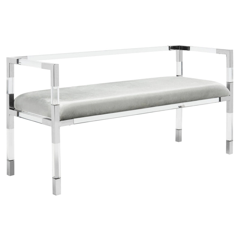 Banc d'appoint en acrylique gris avec siège rembourré pour salon ou chambre à coucher
