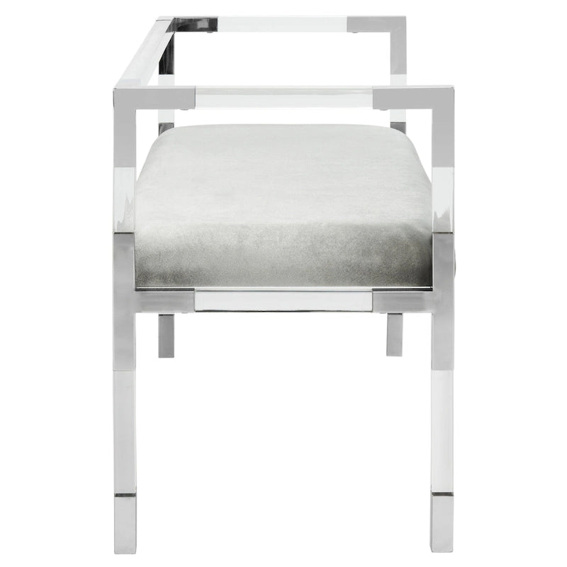 Banc d'appoint en acrylique gris avec siège rembourré pour salon ou chambre à coucher