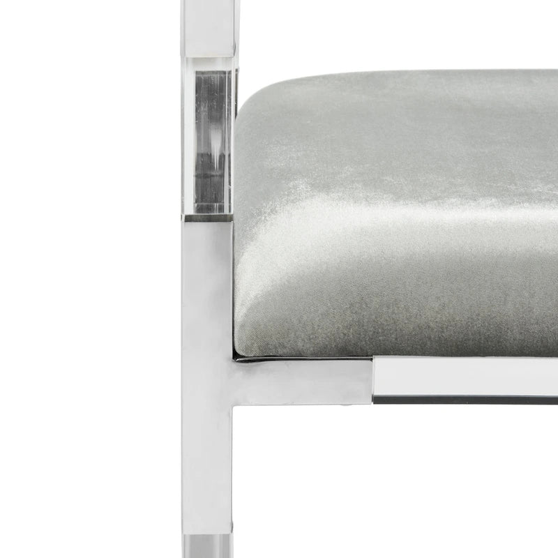 Banc d'appoint en acrylique gris avec siège rembourré pour salon ou chambre à coucher