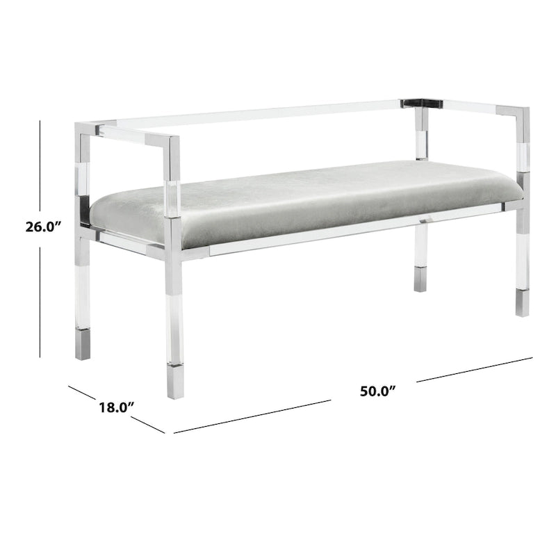 Banc d'appoint en acrylique gris avec siège rembourré pour salon ou chambre à coucher