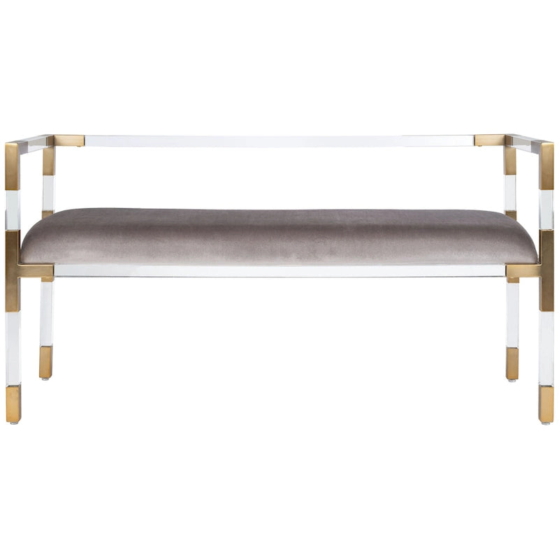 Banc d'appoint en acrylique gris avec siège rembourré pour salon ou chambre à coucher