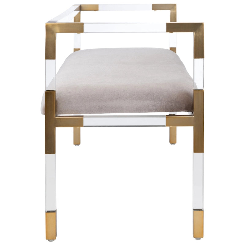 Banc d'appoint en acrylique gris avec siège rembourré pour salon ou chambre à coucher