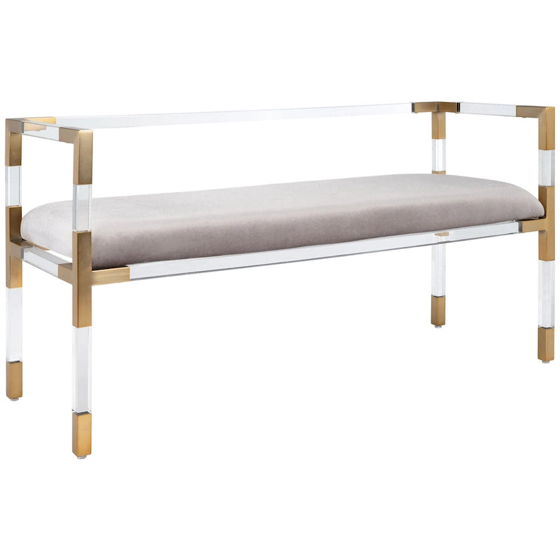 Banc d'appoint en acrylique gris avec siège rembourré pour salon ou chambre à coucher