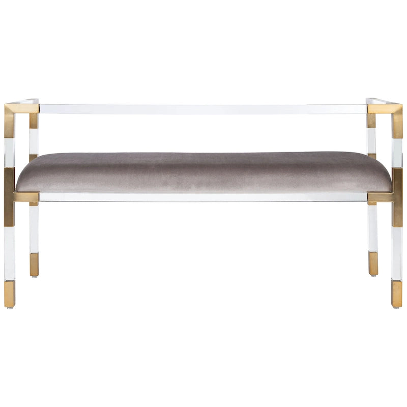 Banc d'appoint en acrylique gris avec siège rembourré pour salon ou chambre à coucher