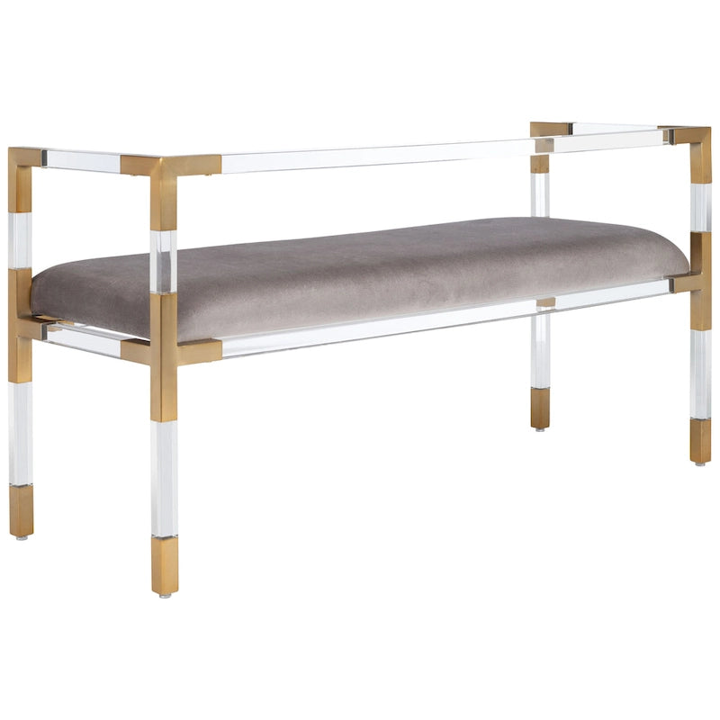 Banc d'appoint en acrylique gris avec siège rembourré pour salon ou chambre à coucher