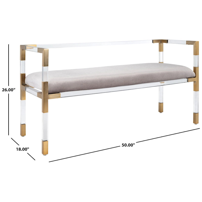 Banc d'appoint en acrylique gris avec siège rembourré pour salon ou chambre à coucher