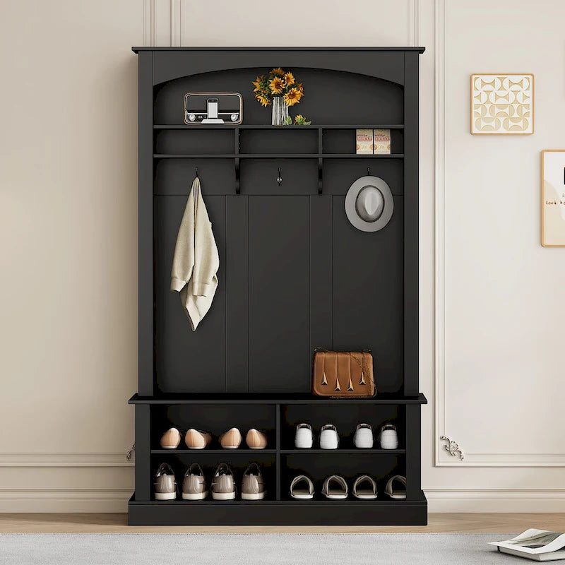 Vestiaire d'entrée de 47 pouces de large avec patères, banc et étagère de rangement inférieure