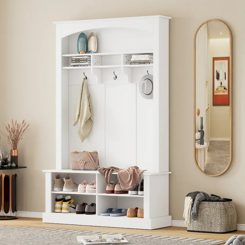 Vestiaire d'entrée de 47 pouces de large avec patères, banc et étagère de rangement inférieure