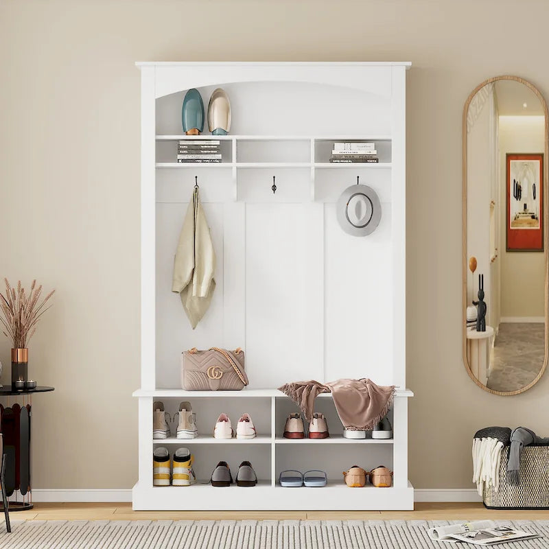 Vestiaire d'entrée de 47 pouces de large avec patères, banc et étagère de rangement inférieure