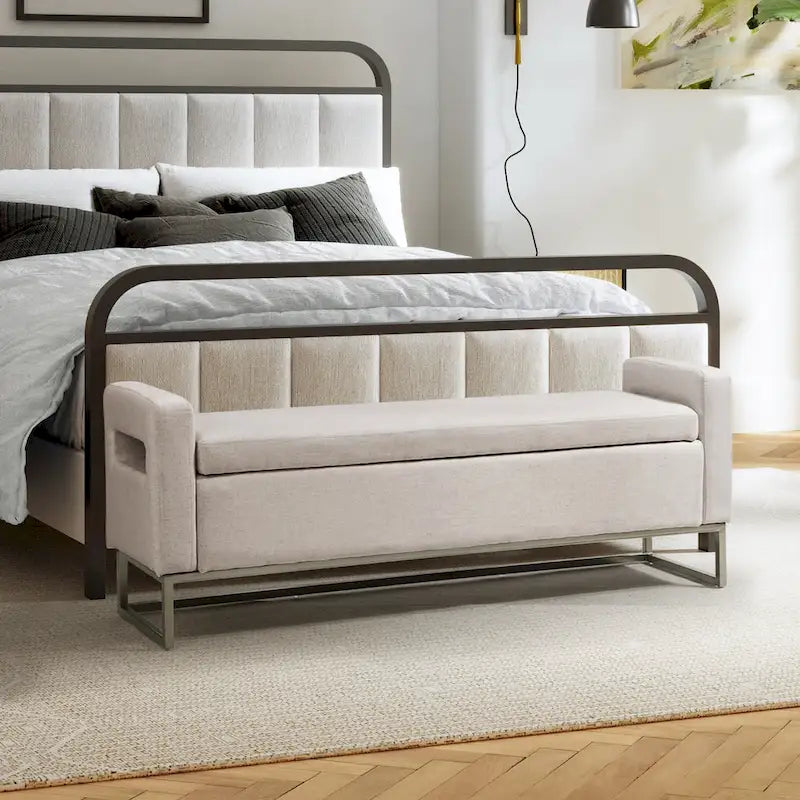 Banc moderne en lin rembourré avec espace de rangement dissimulé pour chambre ou entrée